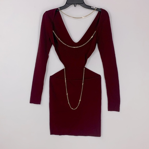Michael Costello Open Back Dress w/ Chain in Dark Red Size S - Picture 4 of 6